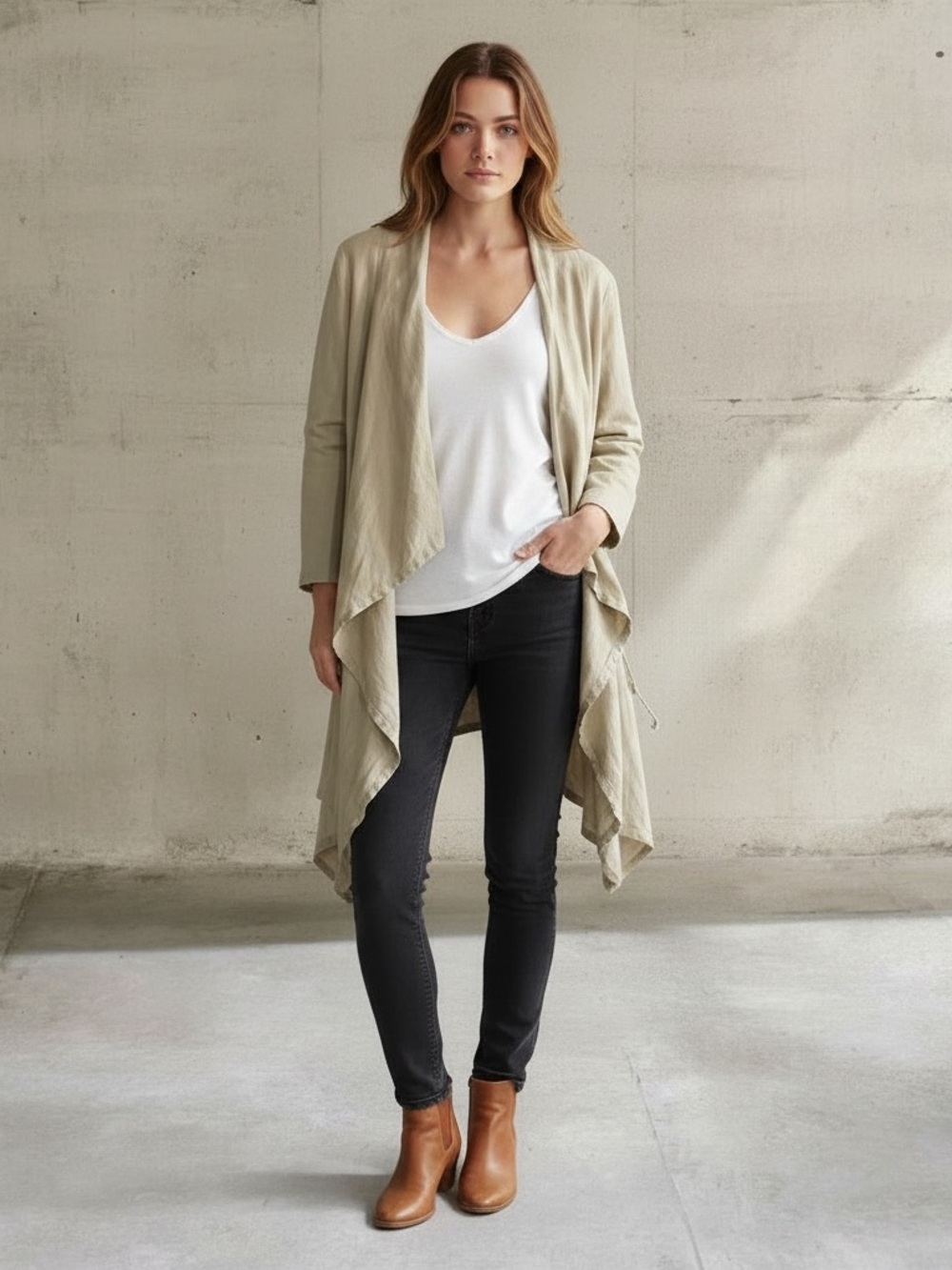 Bryn Walker Kai Linen Jacket, Drape Front, Natural Flax, Small